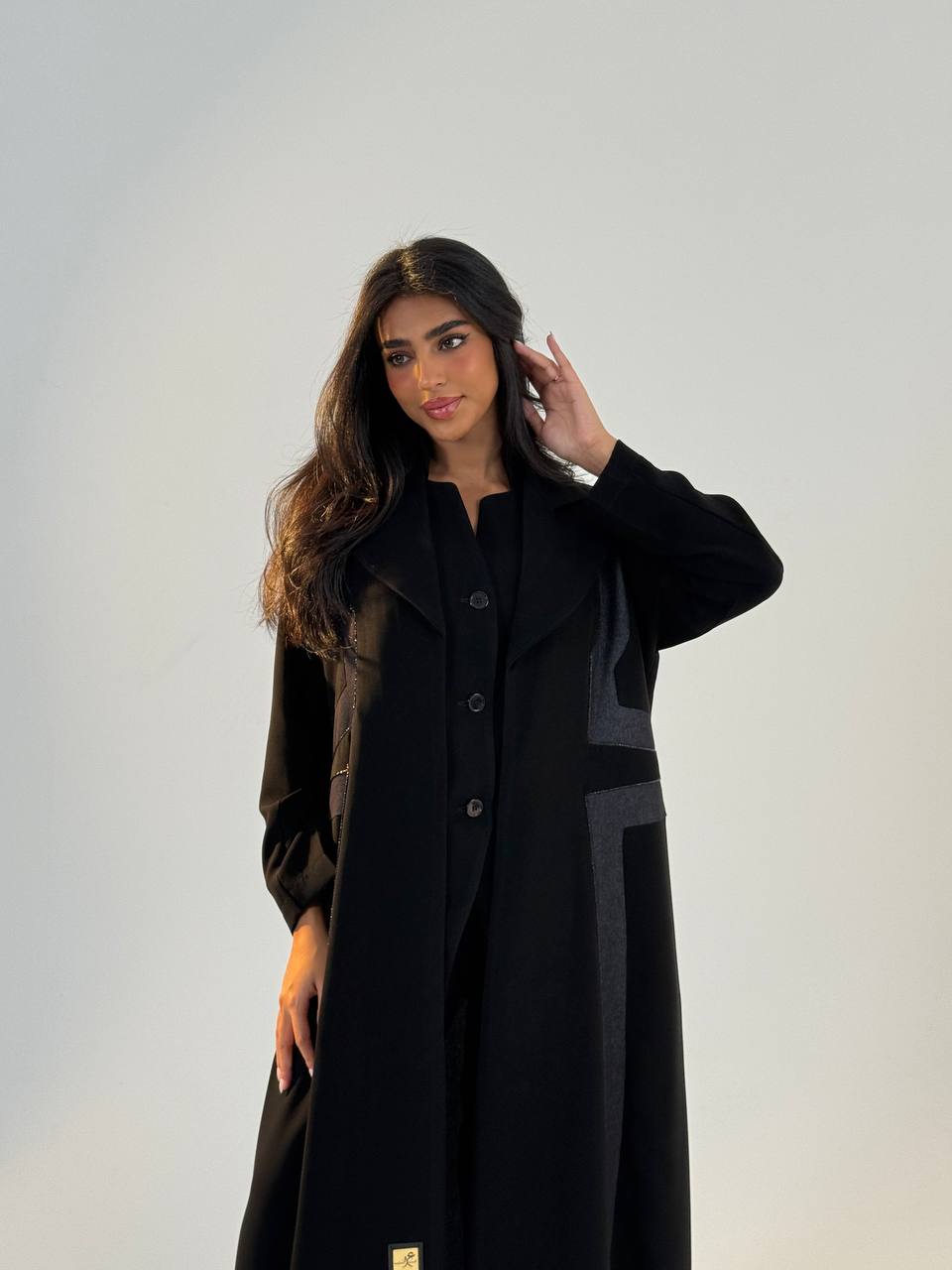 Crepe abaya with jeans, black. C:6694