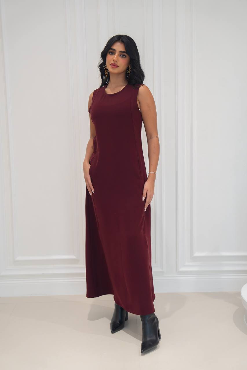 burgundy crepe dress. C:197