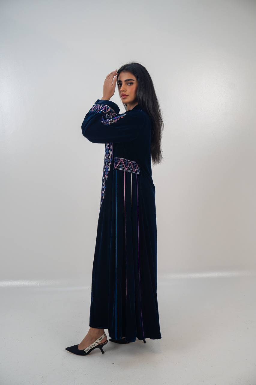 Velvet abaya with  unique embroidery. C:6709