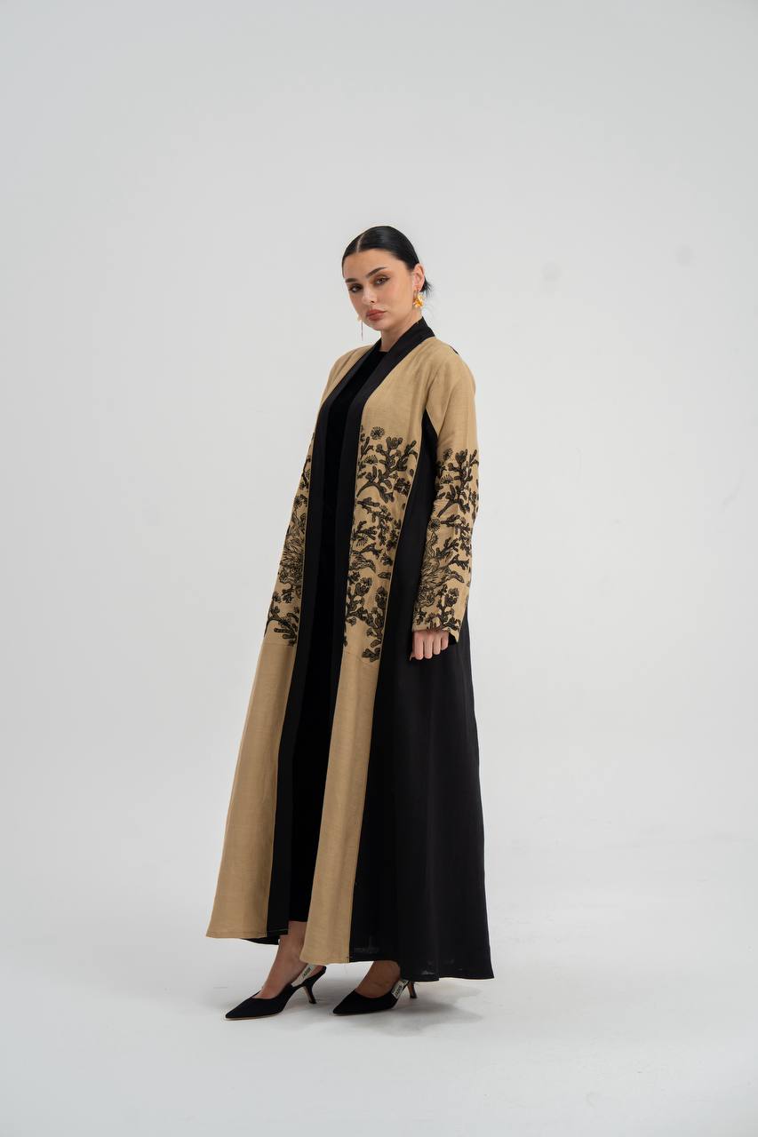 Linen abaya with embroidery. C:6749