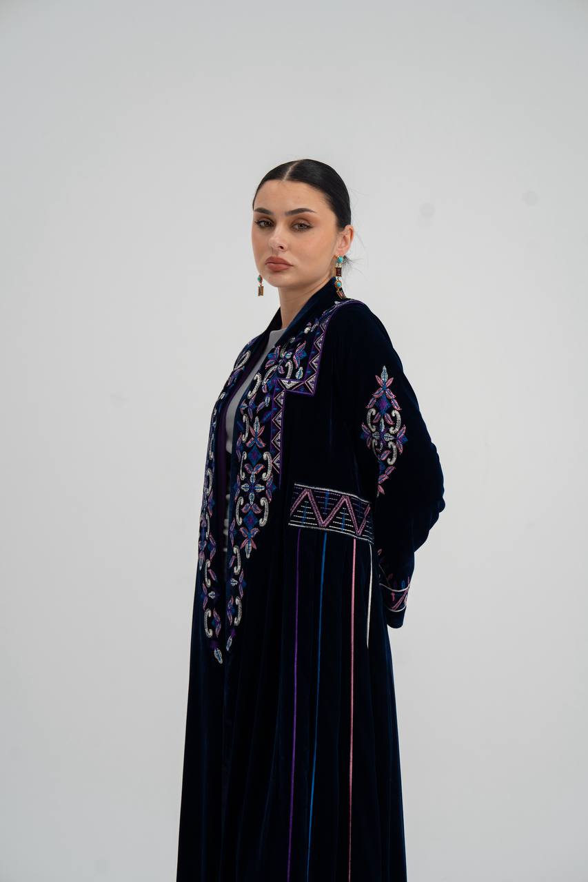 Velvet abaya with  unique embroidery. C:6709
