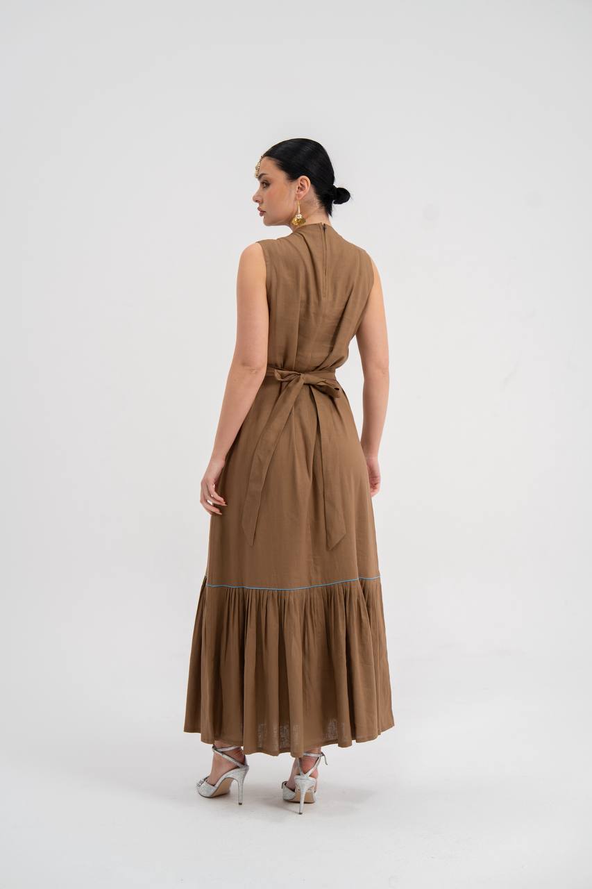 Abaya and dress set, linen with embroidery. C:6743