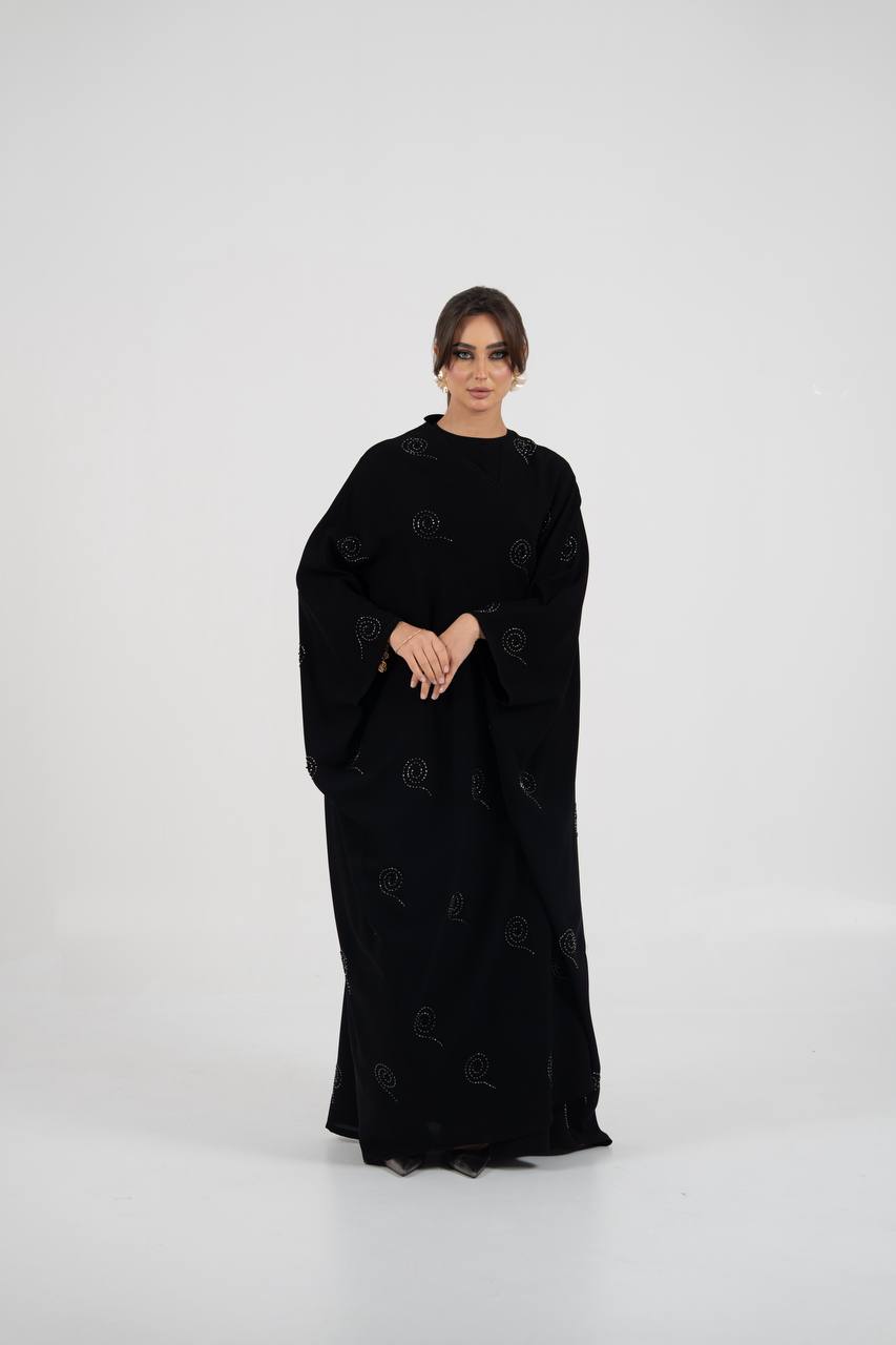 Black crepe abaya with beading and embroidery. C:6761