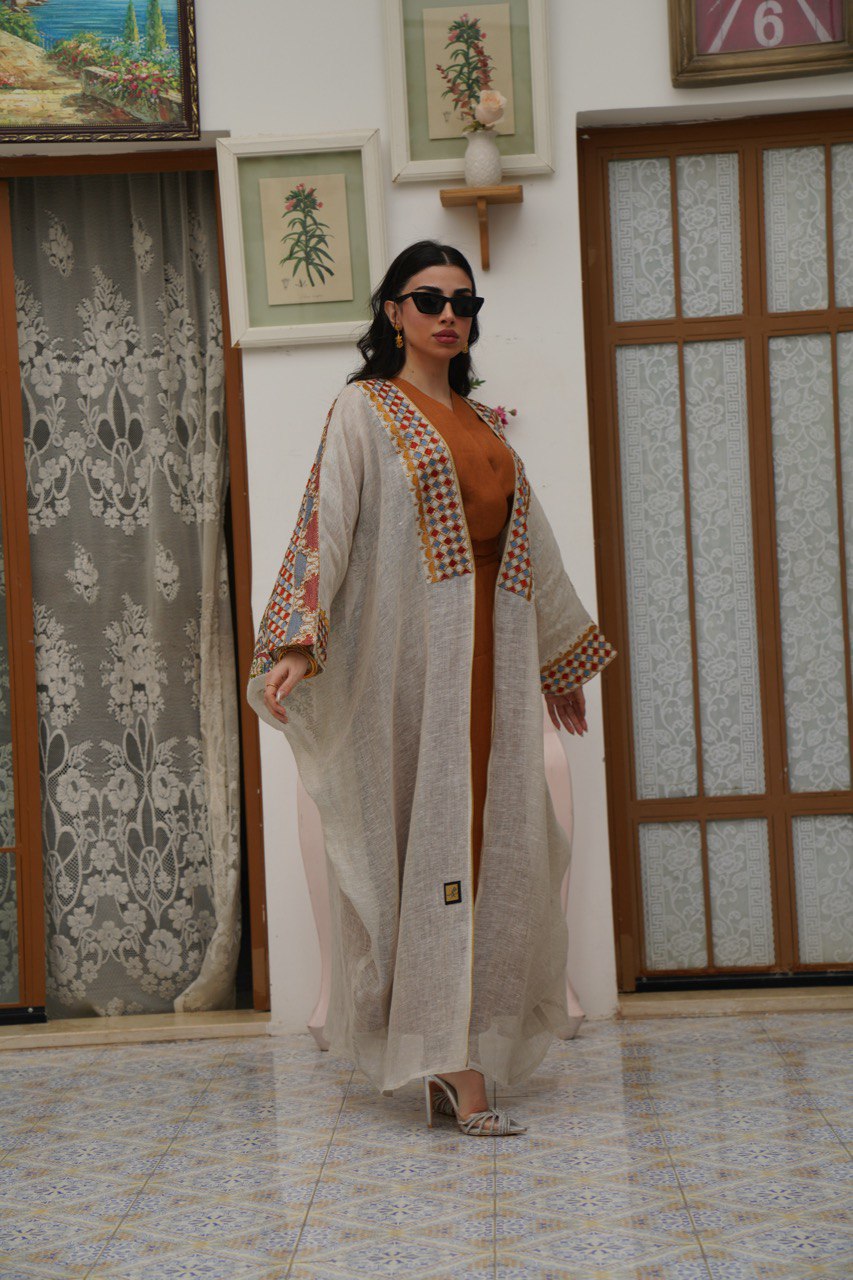 ABAYA BESHT LINEN WITH EMBROIDERY . C:6412