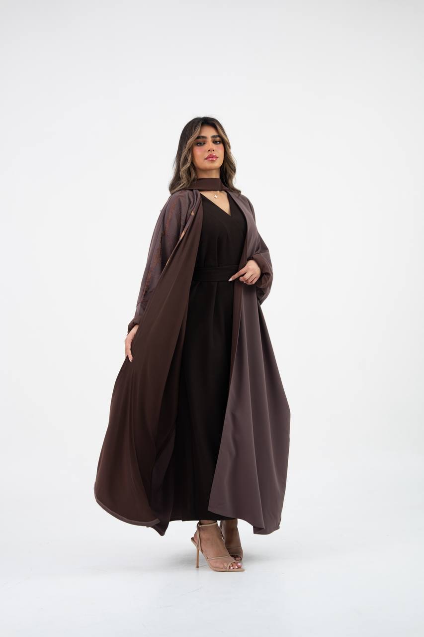 عباية بشت كريب باللون الكوفي مع تطريز, C:6769