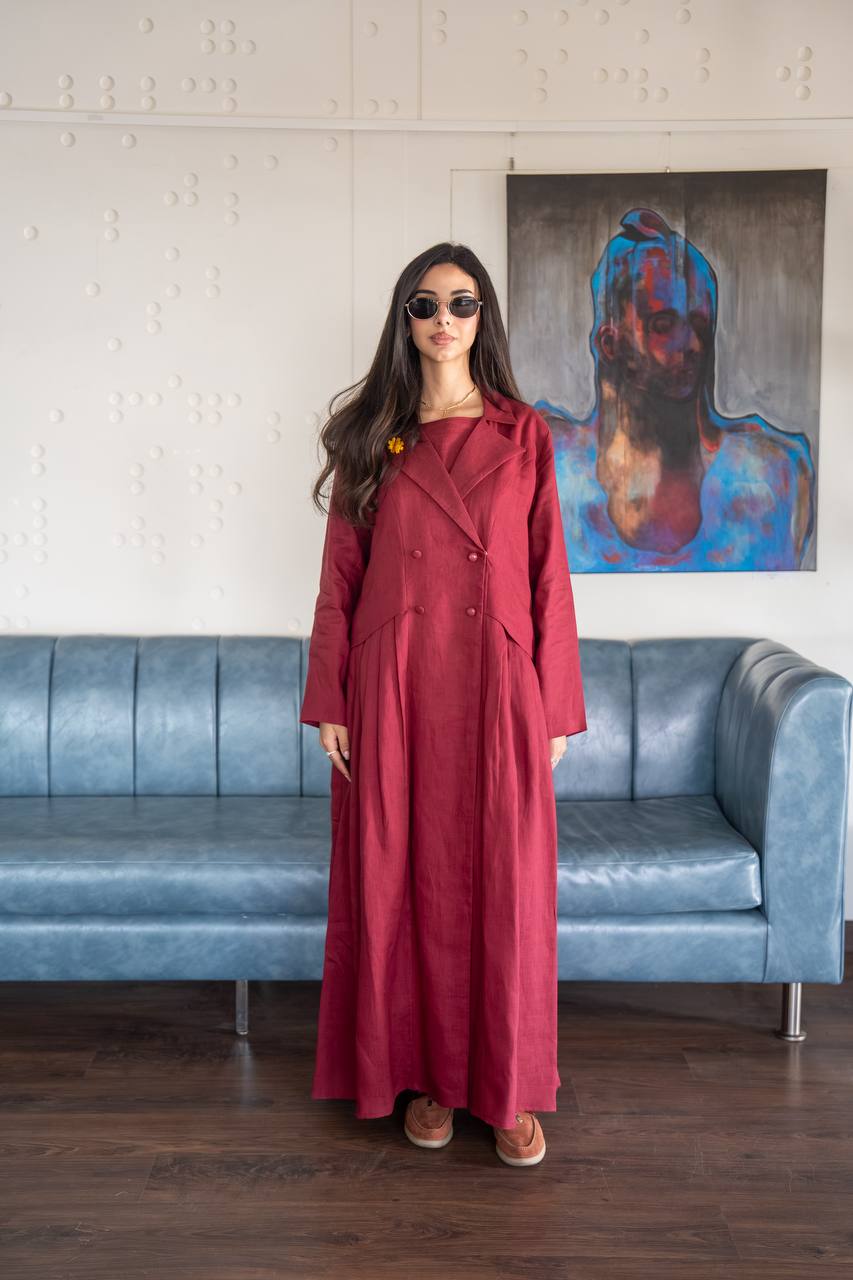 Red linen abaya. C: 6776 red