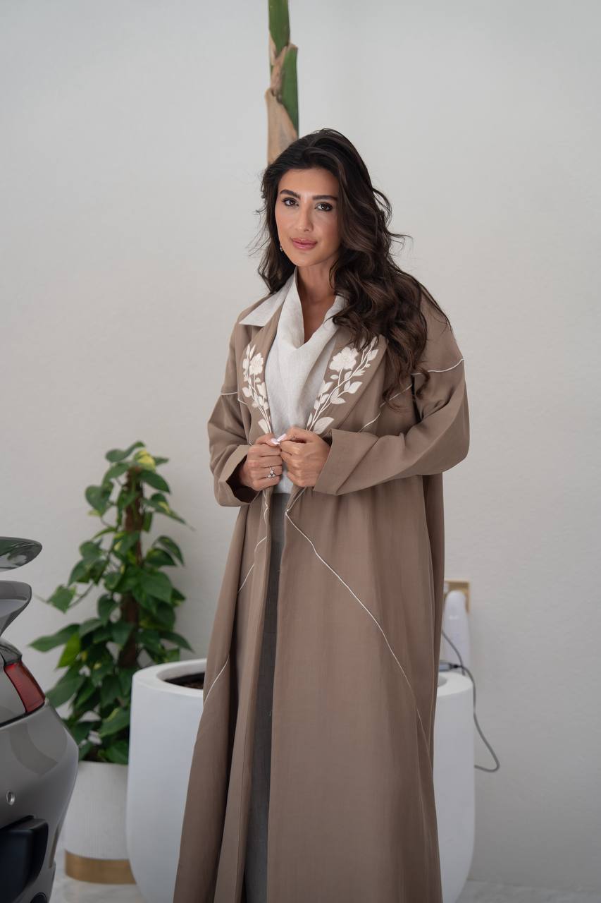 Light brown linen blazer abaya.C:6801