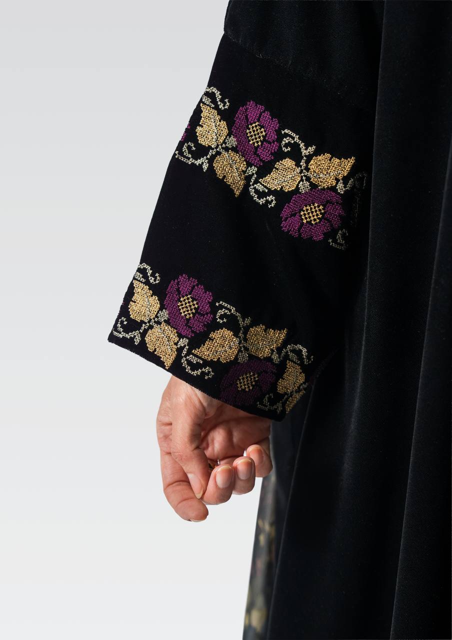 Black velvet bisht with embroidery.C:6833