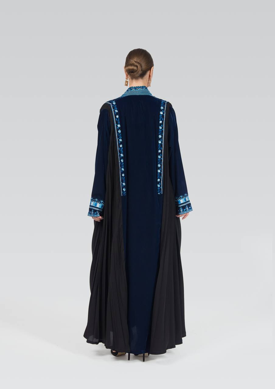 Velvet and crepe abaya with embroidery.C:6841