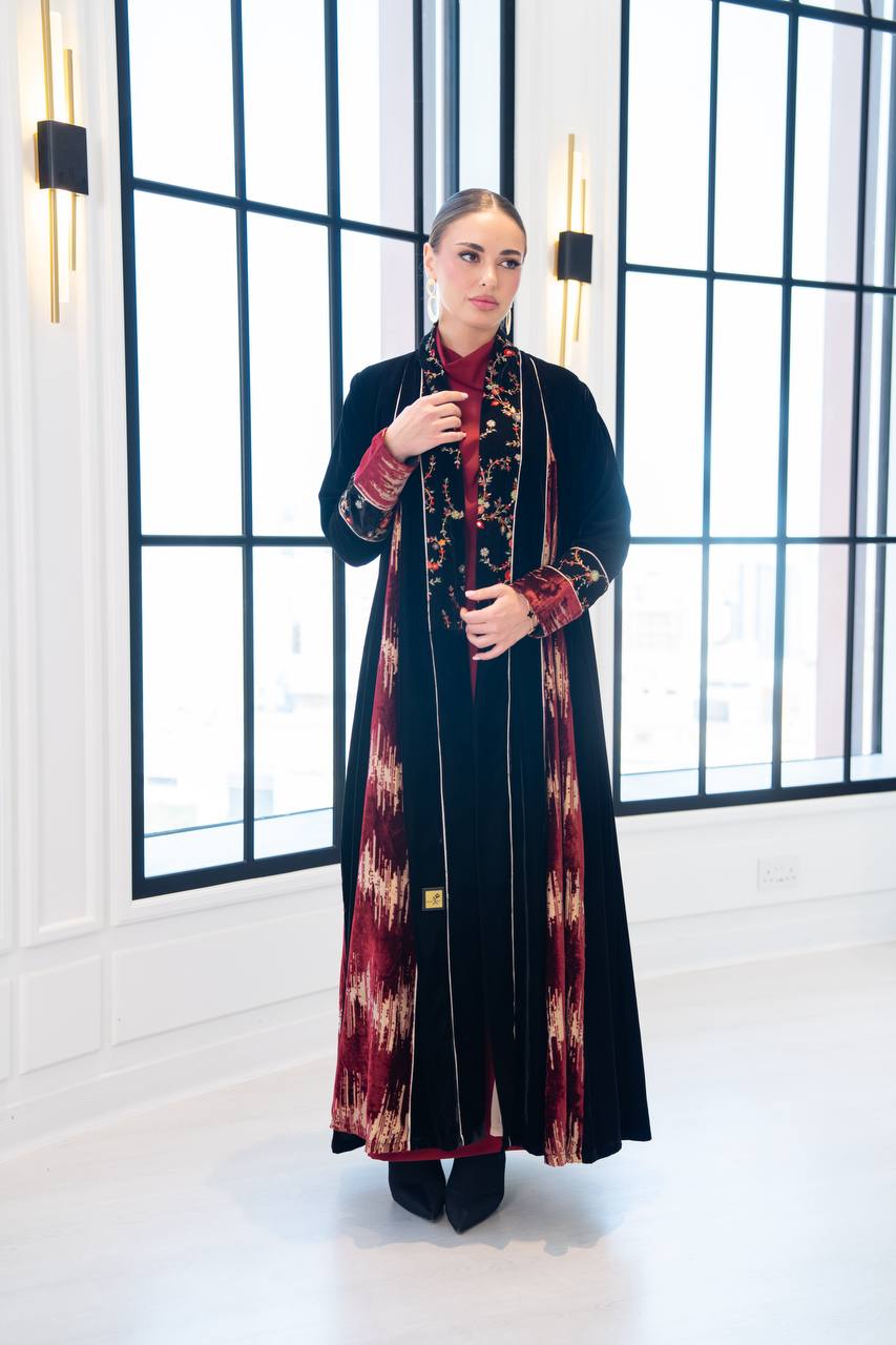velvet abaya with embroidery.C:6850
