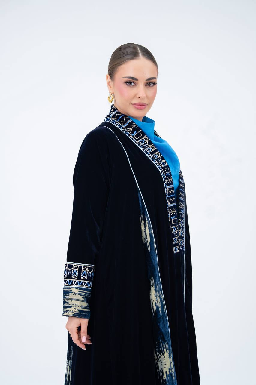 Velvet abaya with embroidery.C:6847