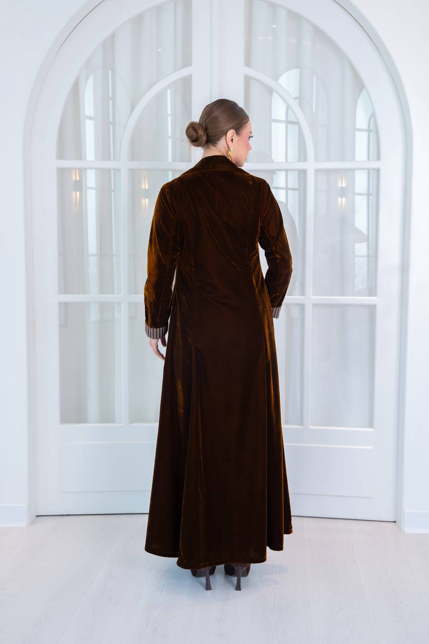 Velvet abaya with striped cotton.C:6849