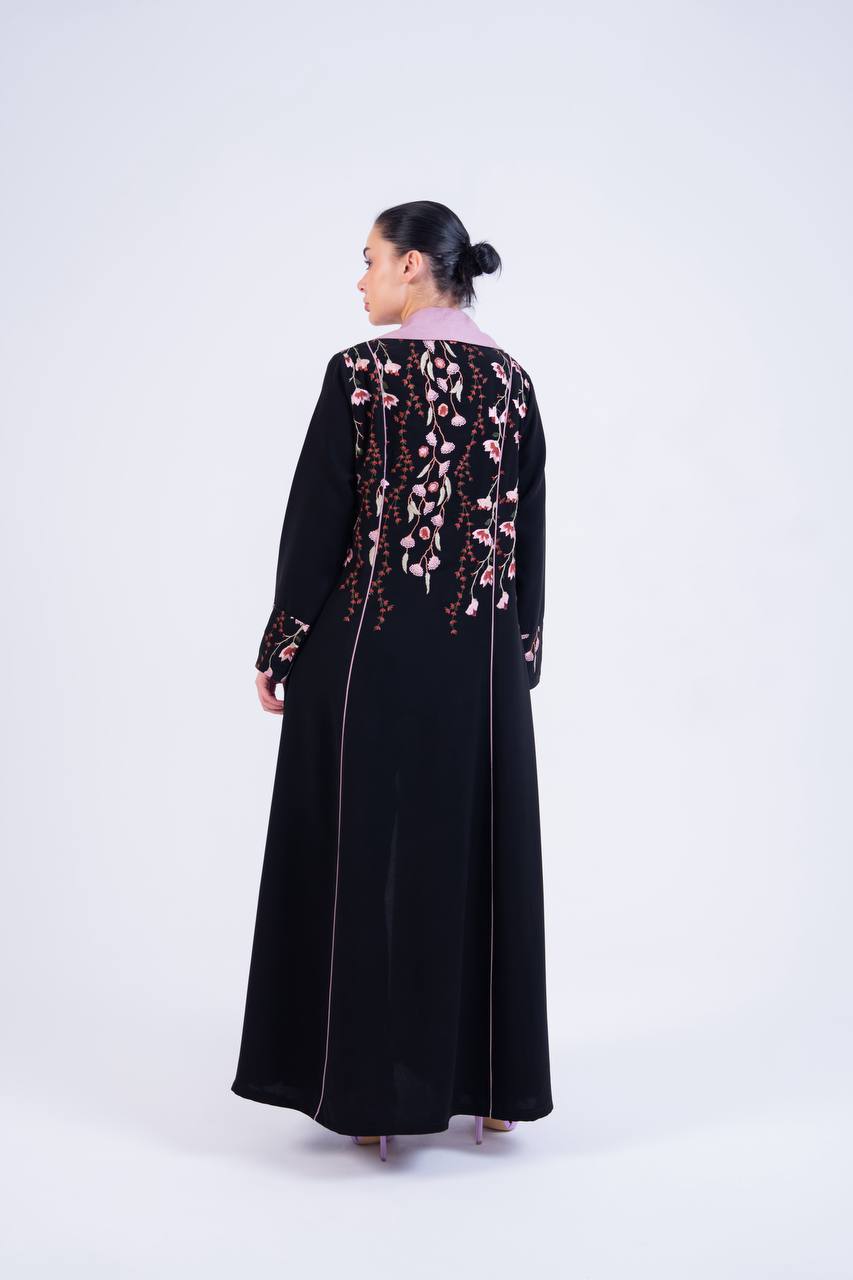 Black crepe abaya with embroidery.C:6853