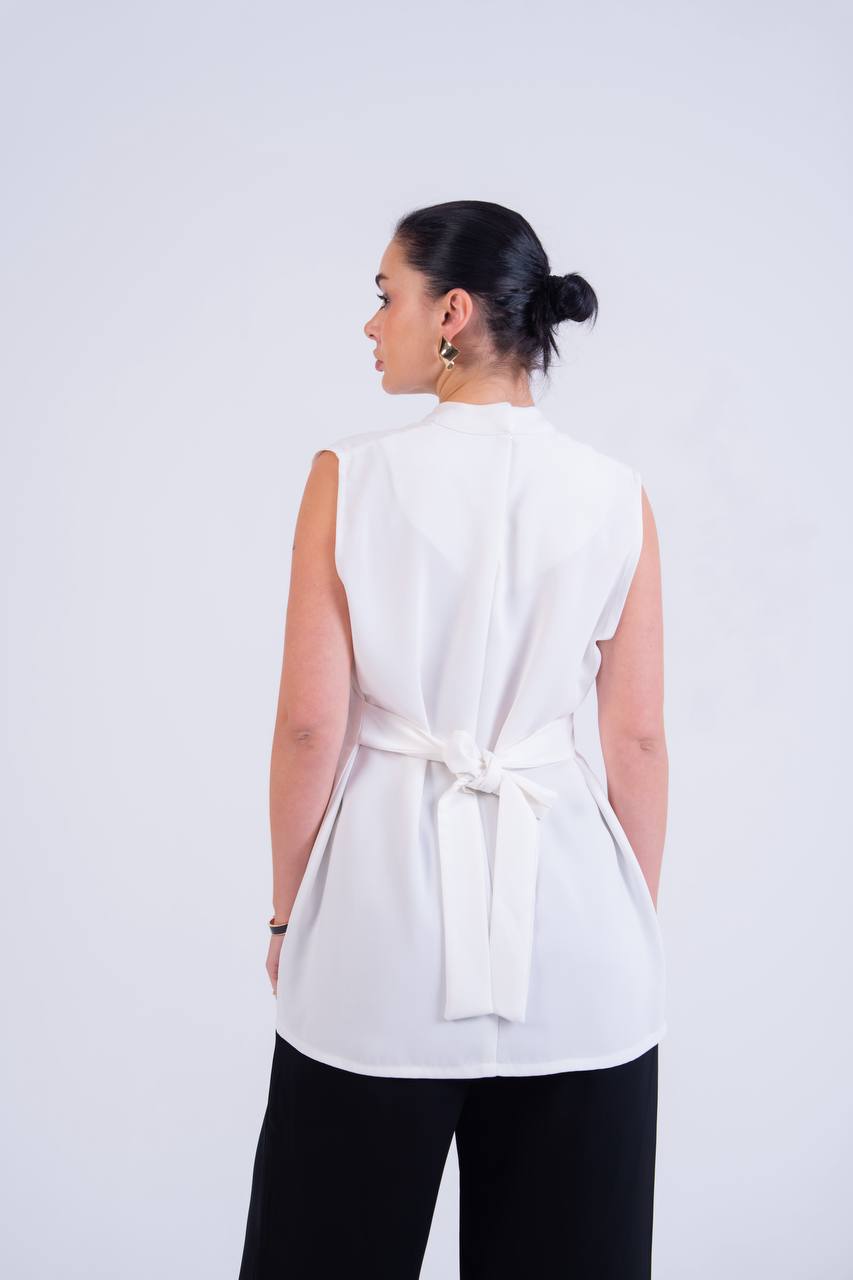 Crepe blouse and trousers set.C:262 White
