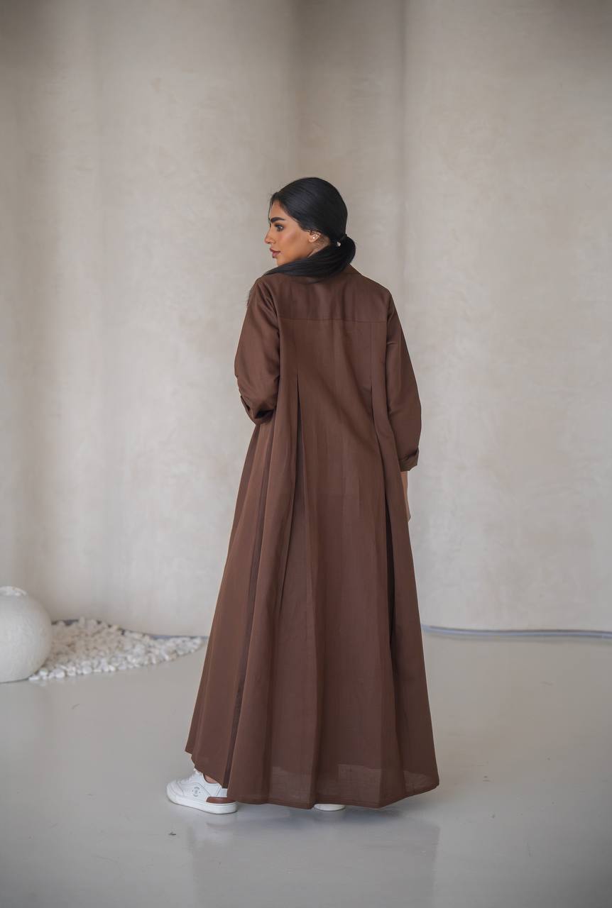 Brown blazer abaya with inner set, linen C:6642