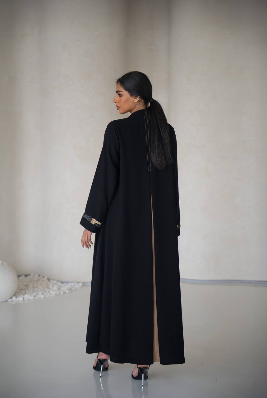 Black crepe abaya with inner set C:6640 Black