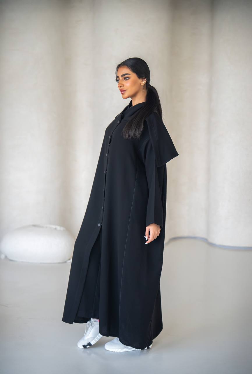 Free size abaya in black crepe fabric C:6638 (Free size)