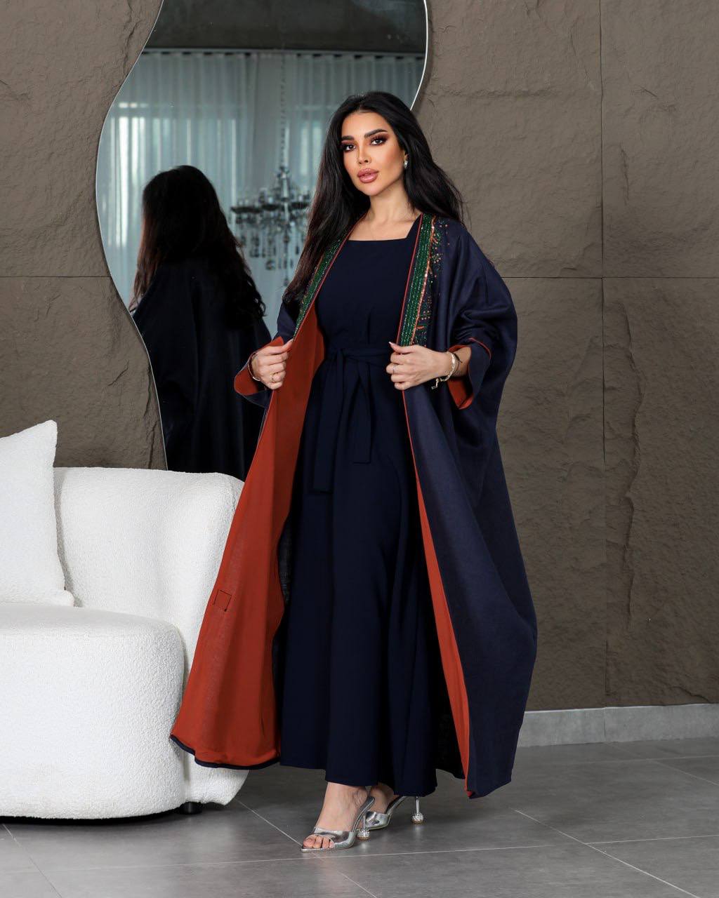 ABAYA BESHT LINEN WITH HANDMADE BEAT C:6439 (FREE SIZE)