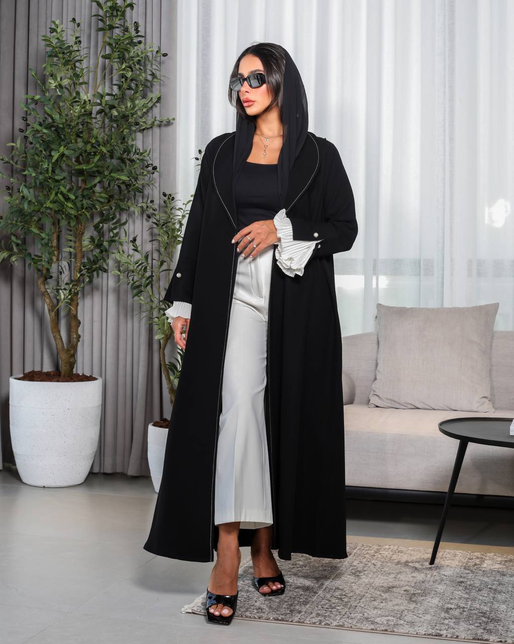 Black crepe abaya C:6474