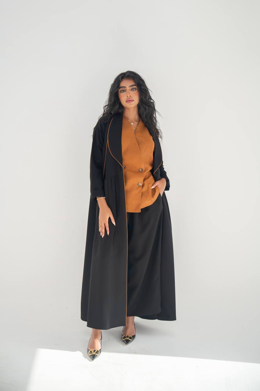 Black crepe blazer abaya C:6633 Black
