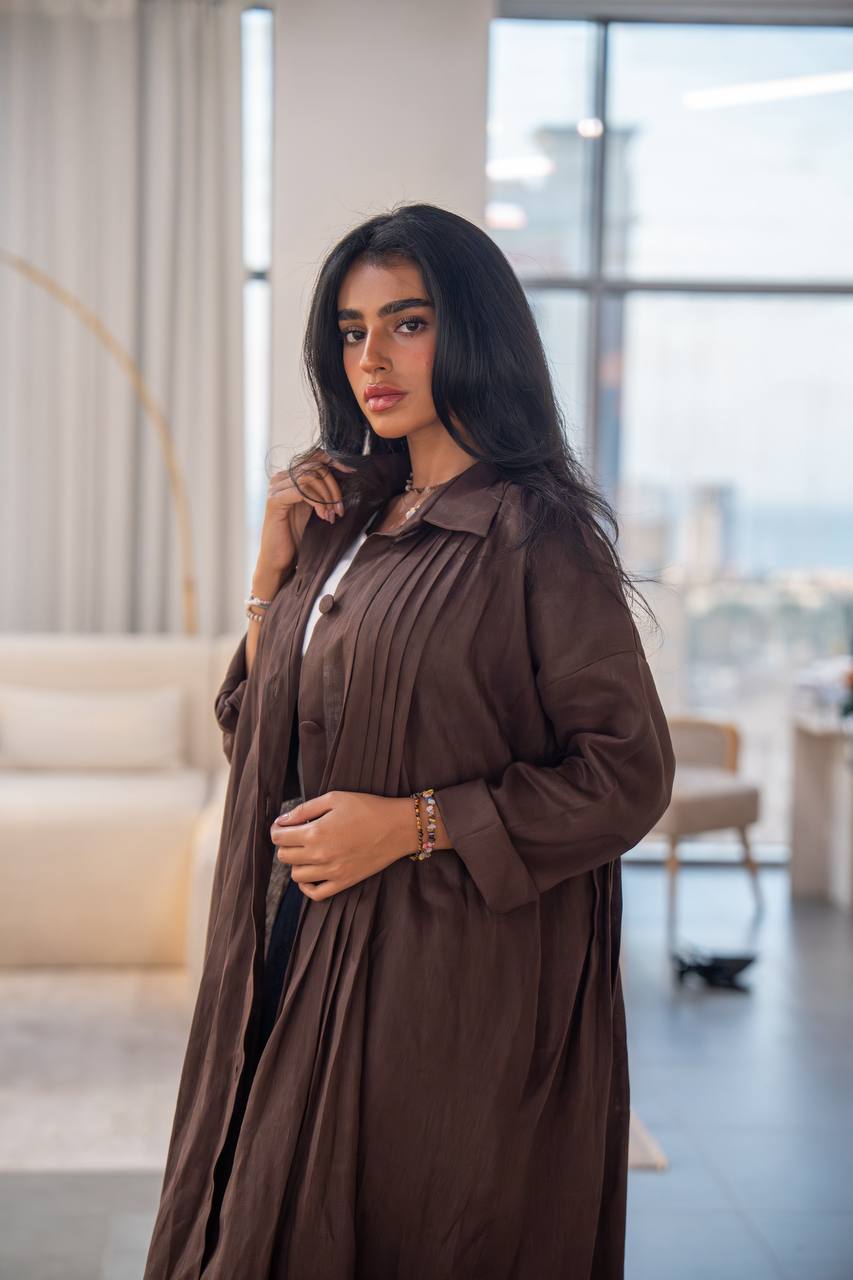 Free size brown linen abaya C:6663 Brown
