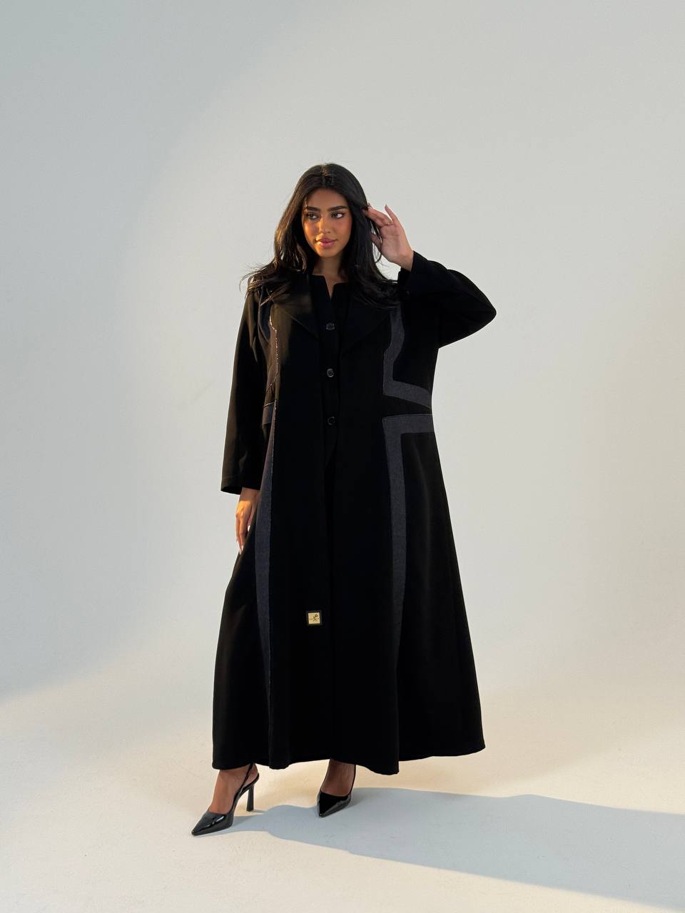 Crepe abaya with jeans, black. C:6694