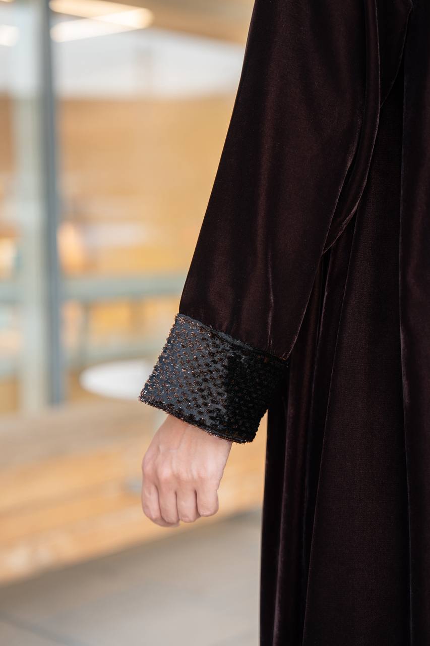 Brown velvet abaya.C:6698 Brown