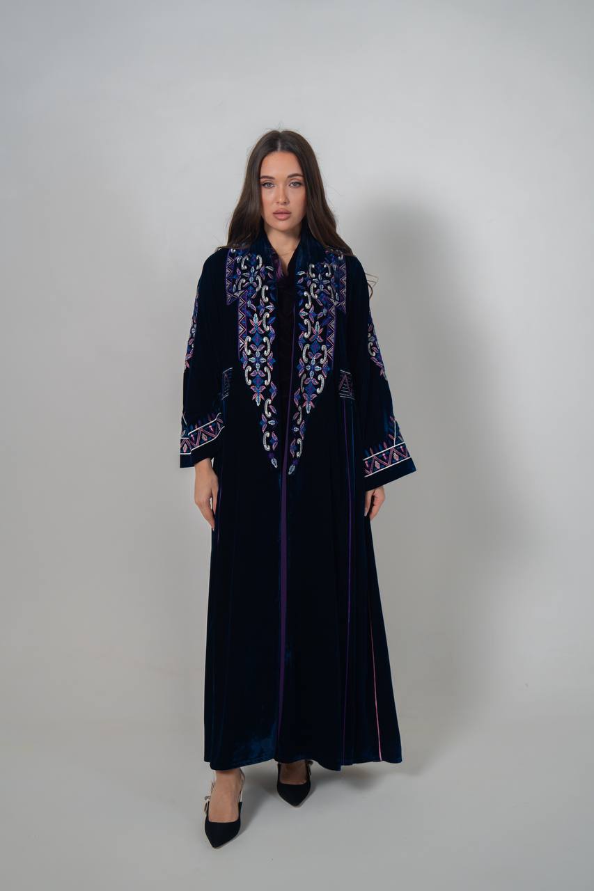 Velvet abaya with  unique embroidery. C:6709