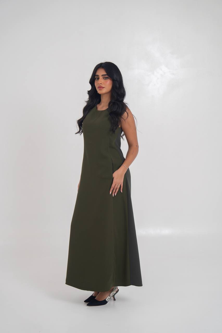 crepe dress in olive green. C:197 Olive Green