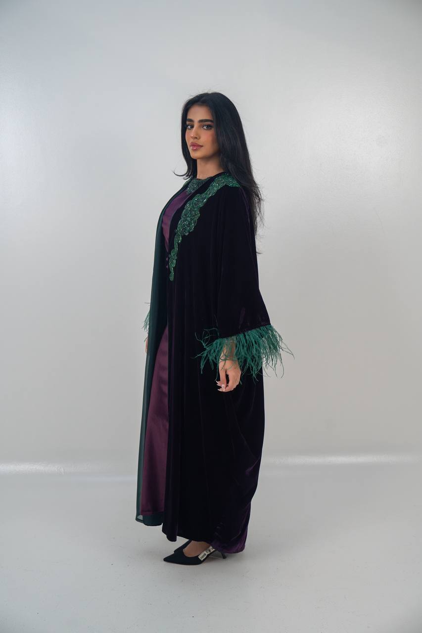 Velvet bisht and dress set in royal purple with hand embellishment.C:6715