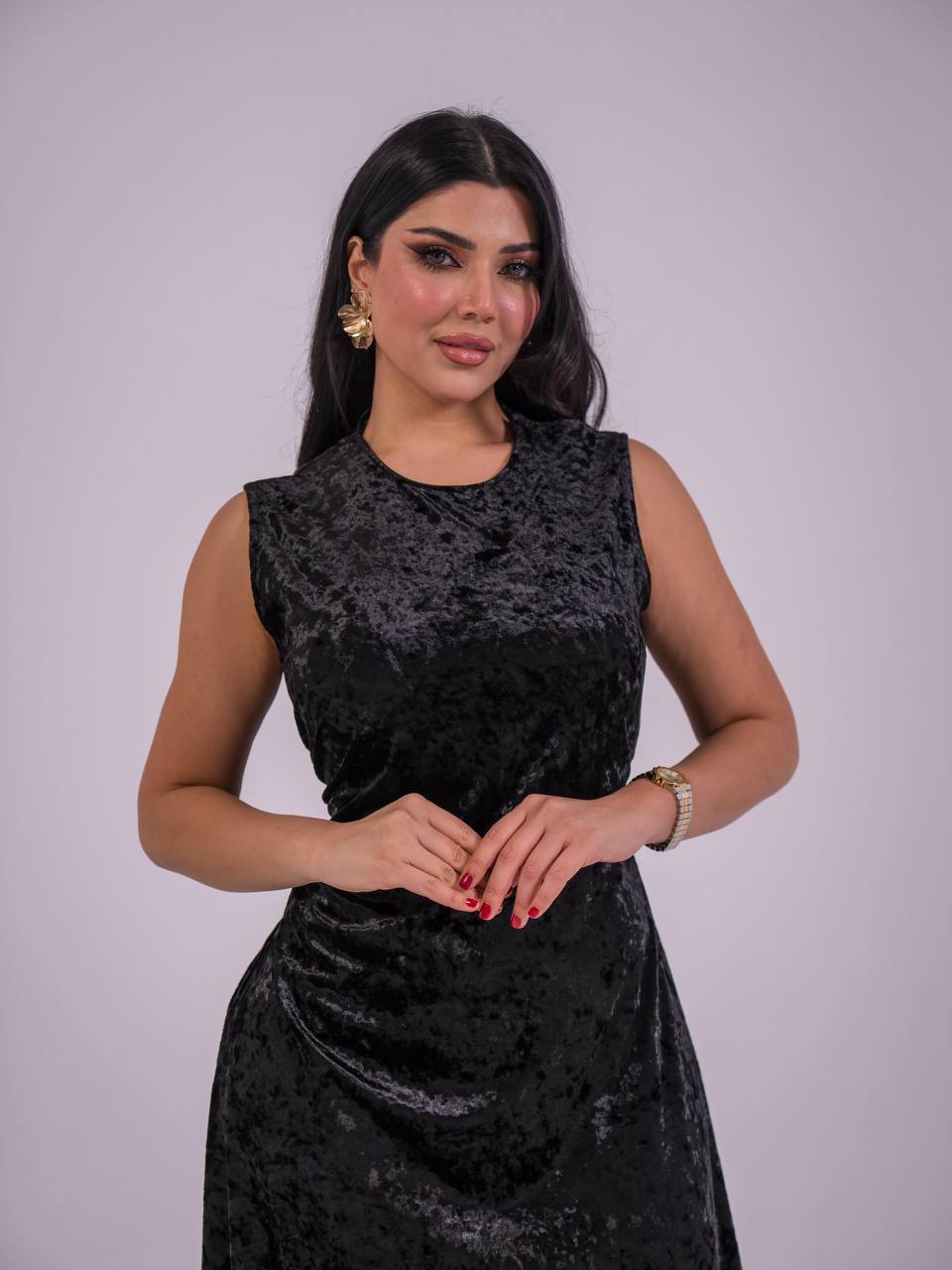 black stretch velvet dress. C:223 Black