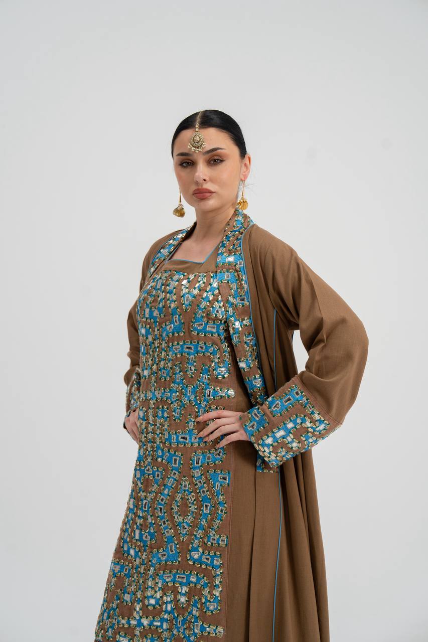 Abaya and dress set, linen with embroidery. C:6743