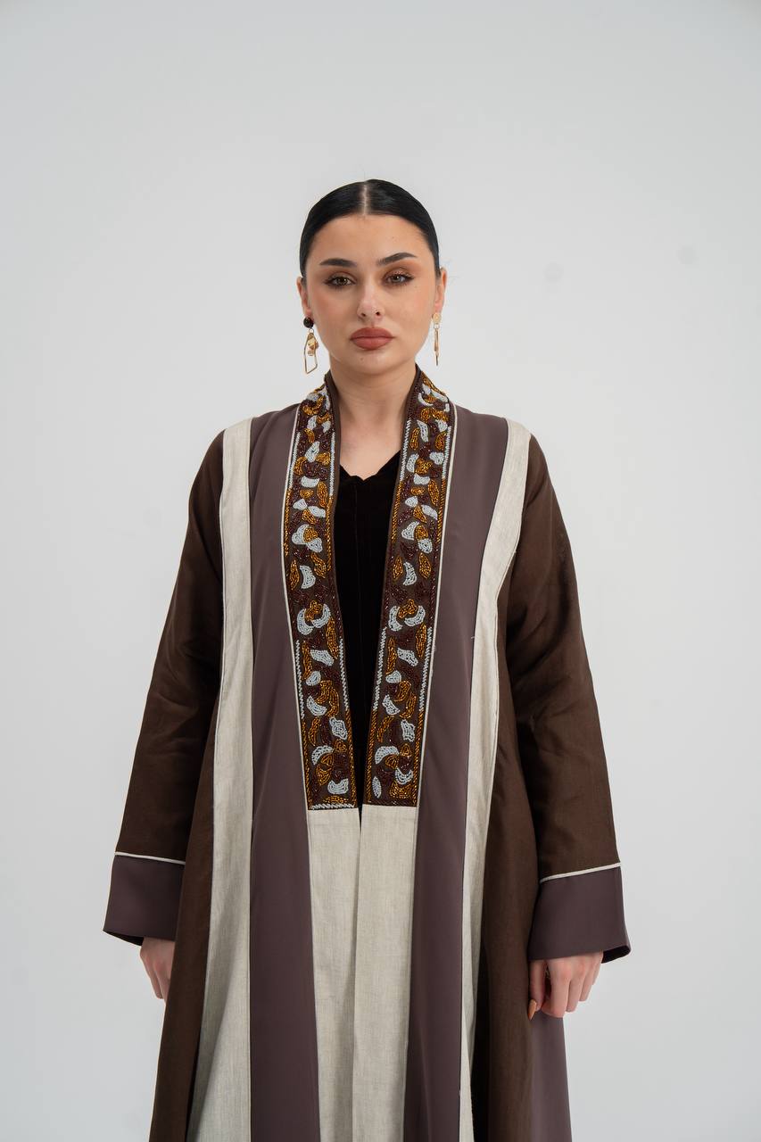 Linen abaya with embroidery. C:6747