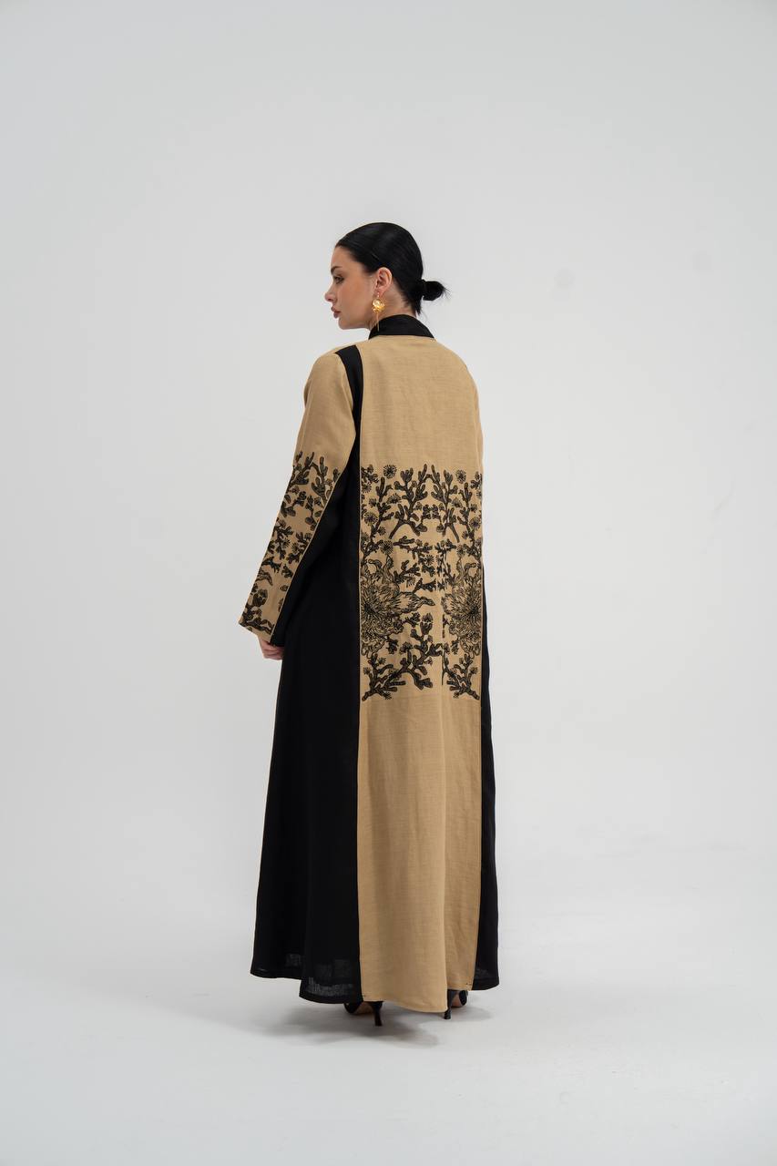 Linen abaya with embroidery. C:6749