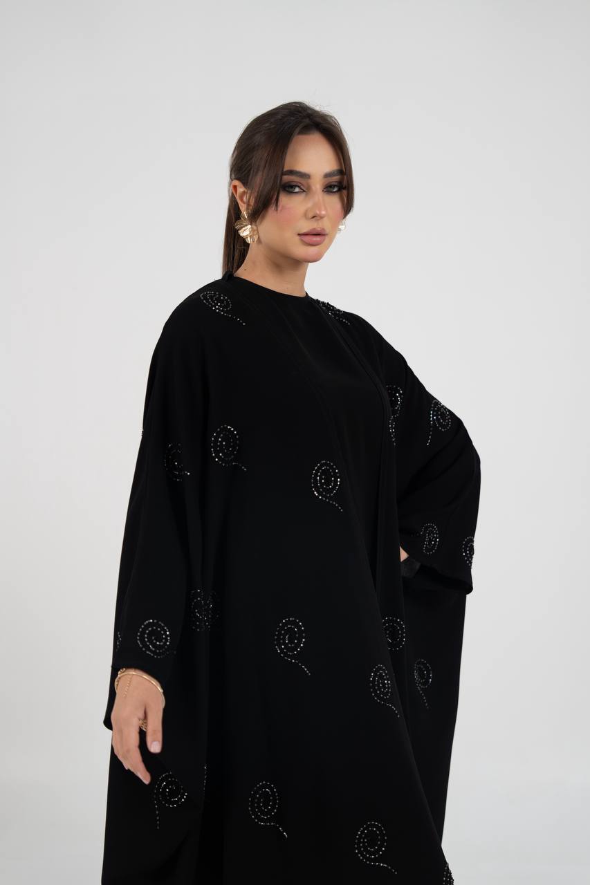 Black crepe abaya with beading and embroidery. C:6761