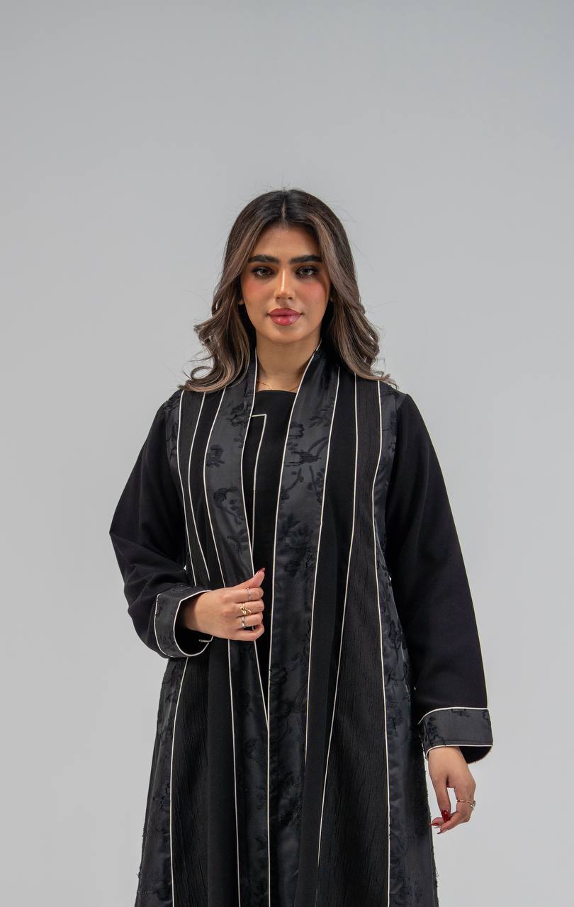 Black crepe fabric abaya with jacquard. C:6773