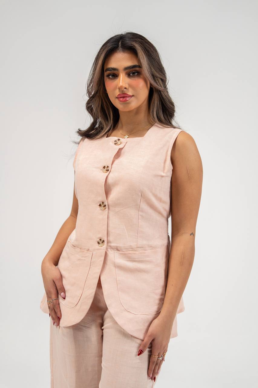 Vest and pants set, light pink linen.C:230