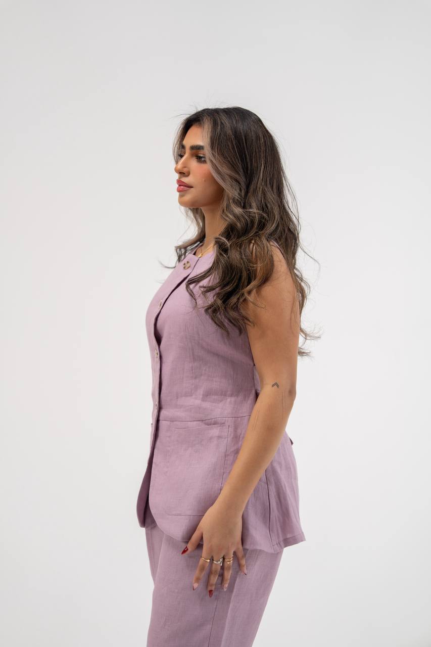 Vest and pants set, linen in purple.C:230 purple