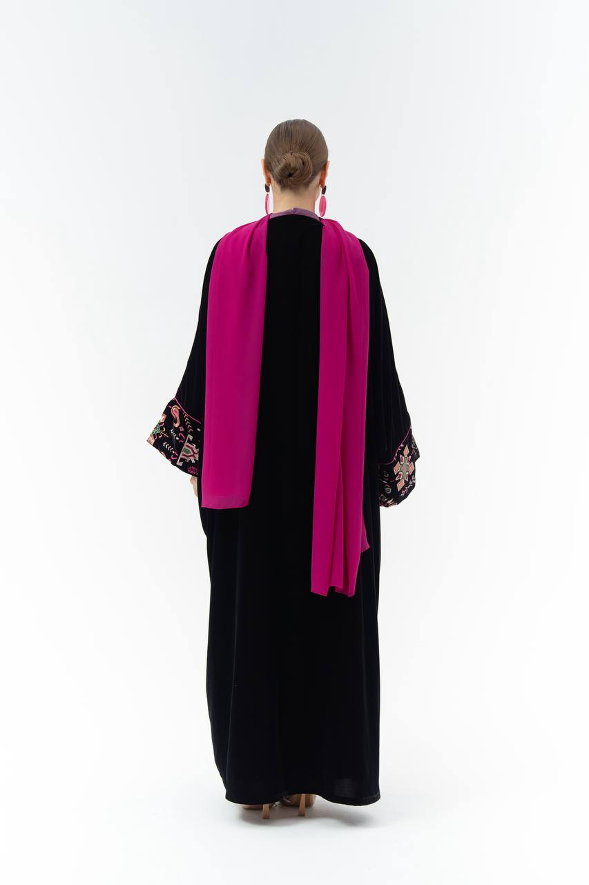 Black velvet bisht with embroidery.C:6844