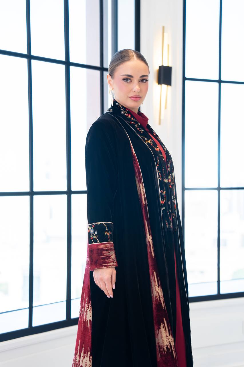 velvet abaya with embroidery.C:6850