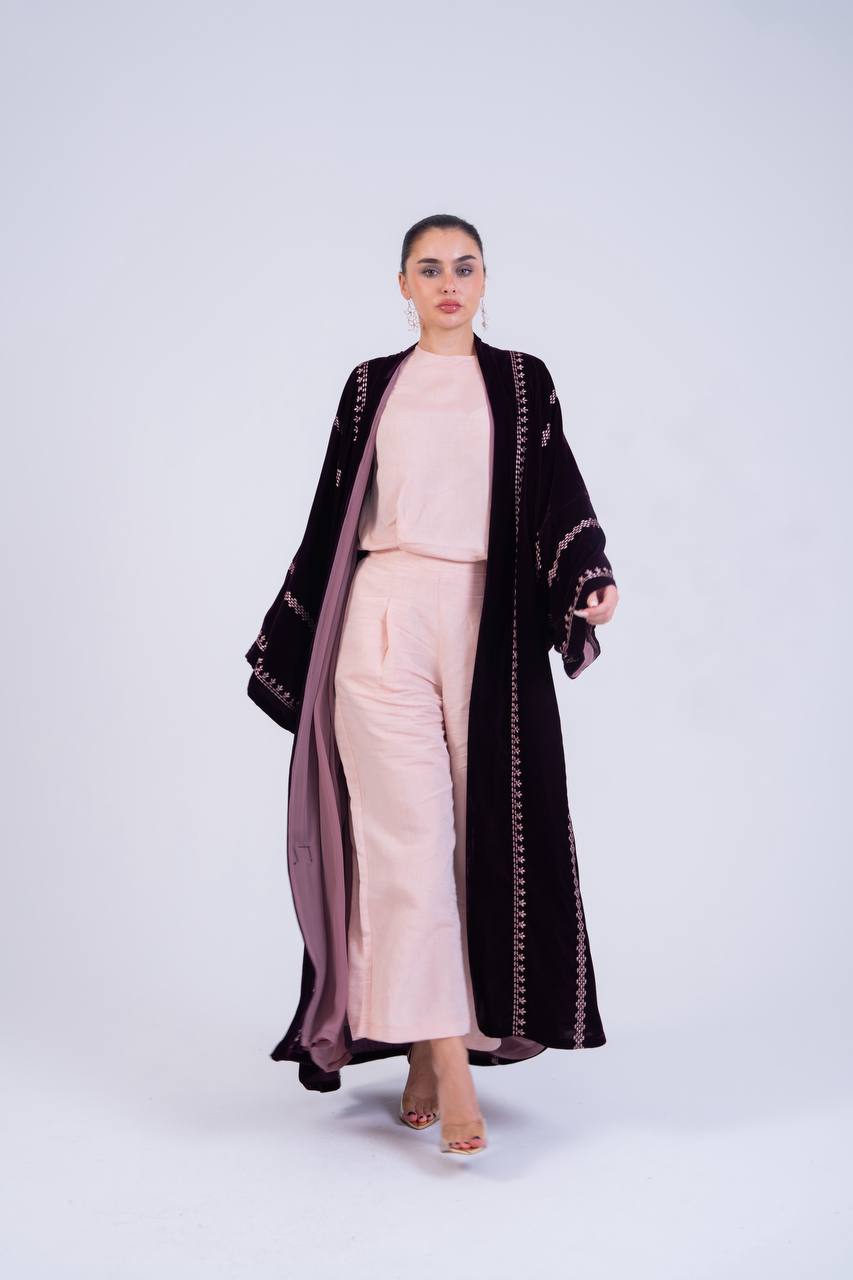 Embroidered velvet bisht.C:6854