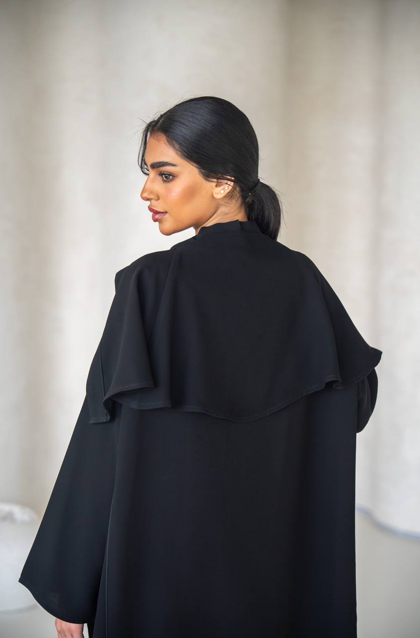 Free size abaya in black crepe fabric C:6638 (Free size)
