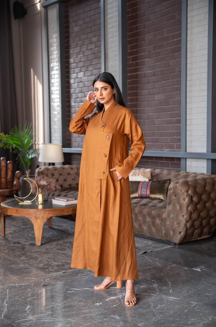 Camel Linen Abaya C:6586
