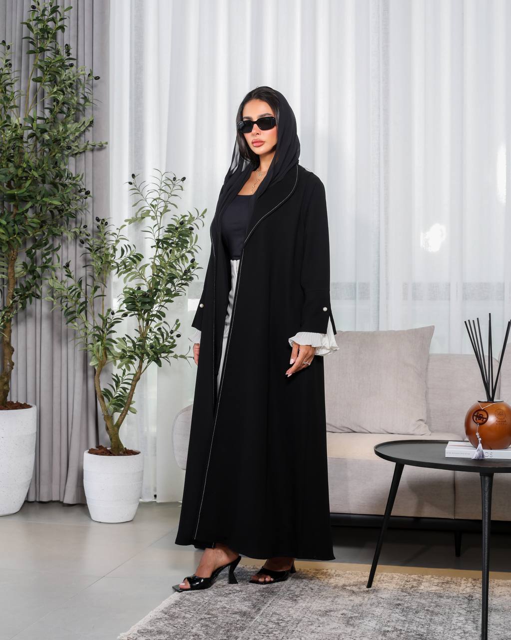 Black crepe abaya C:6474