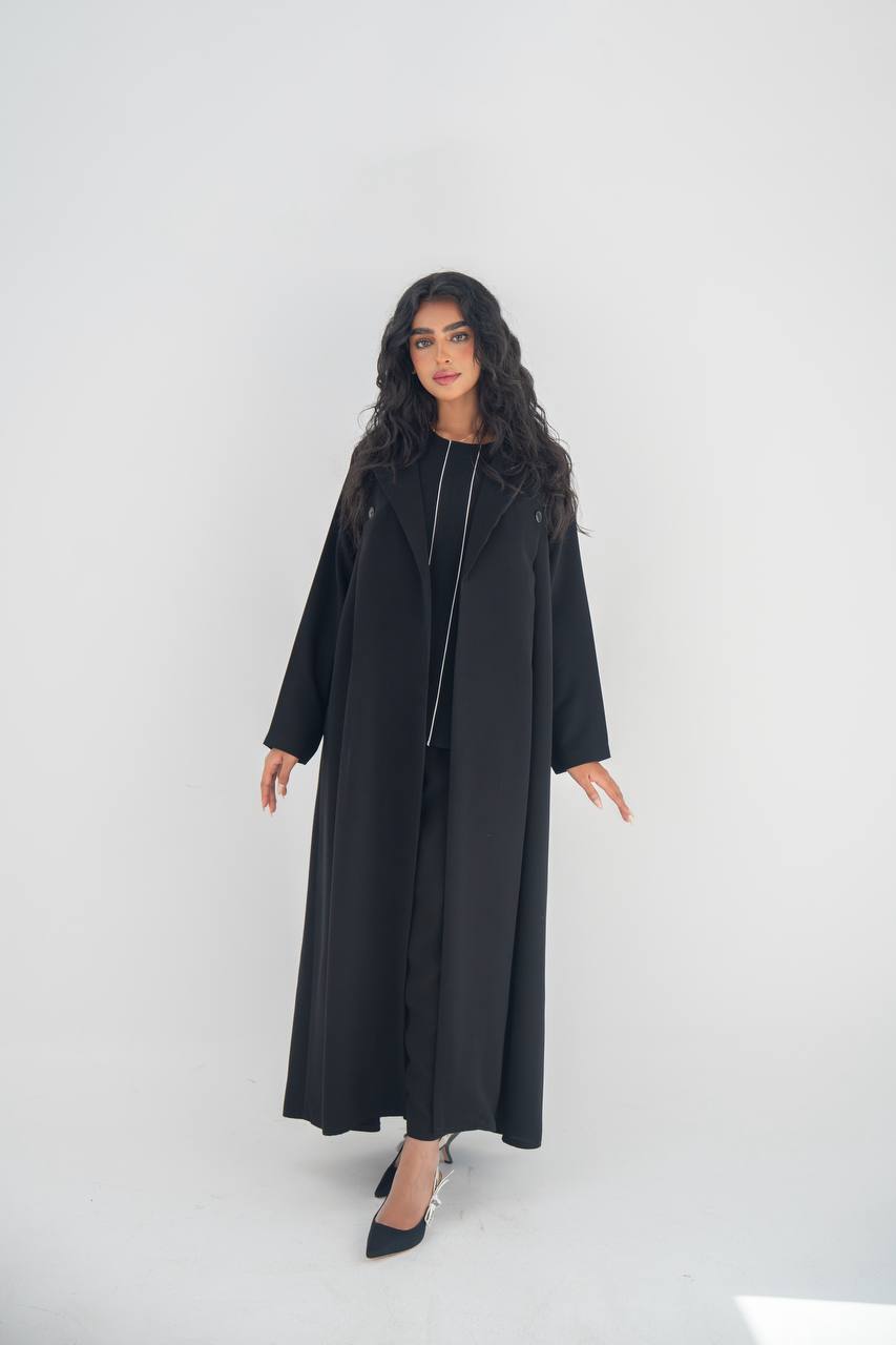Black crepe blazer abaya with inner set c: 6642 black set