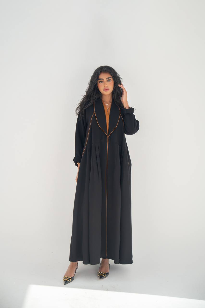 Black crepe blazer abaya C:6633 Black