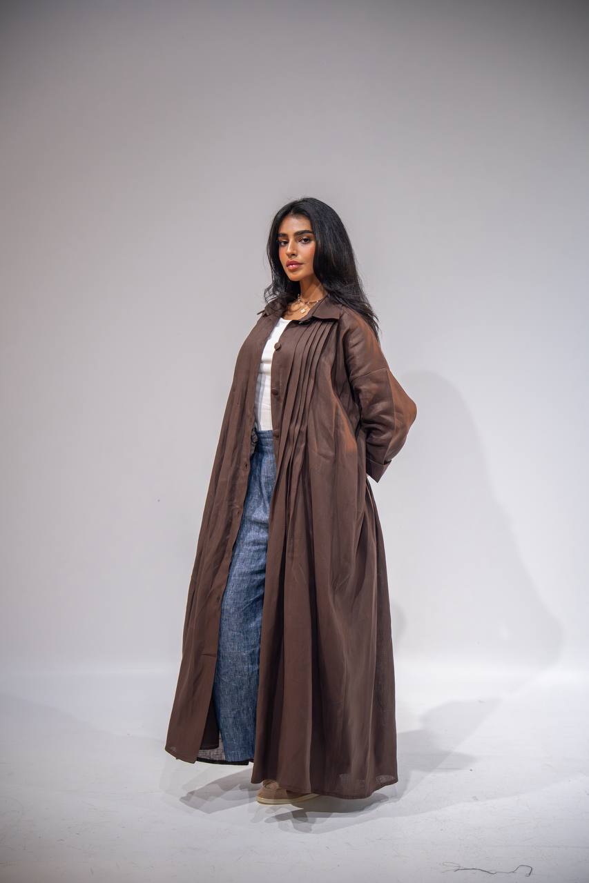 Free size brown linen abaya  C:6663 Brown