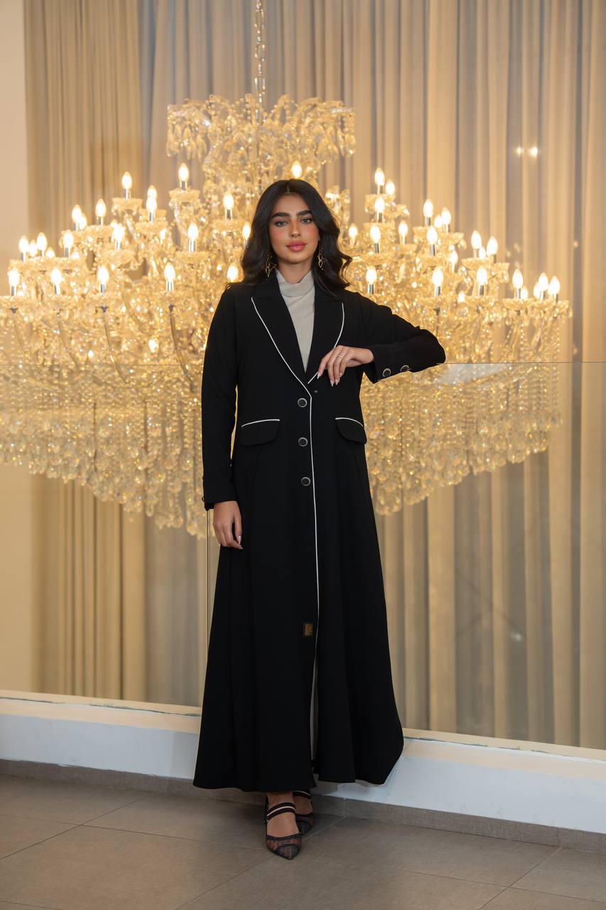 Black crepe blazer abaya. C:6707
