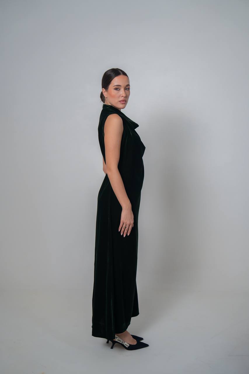 olive green velvet dress.C:222 Green