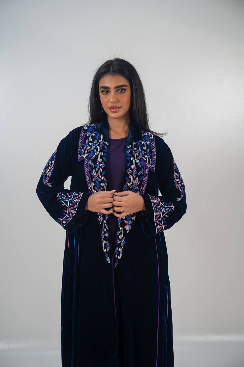 Velvet abaya with  unique embroidery. C:6709